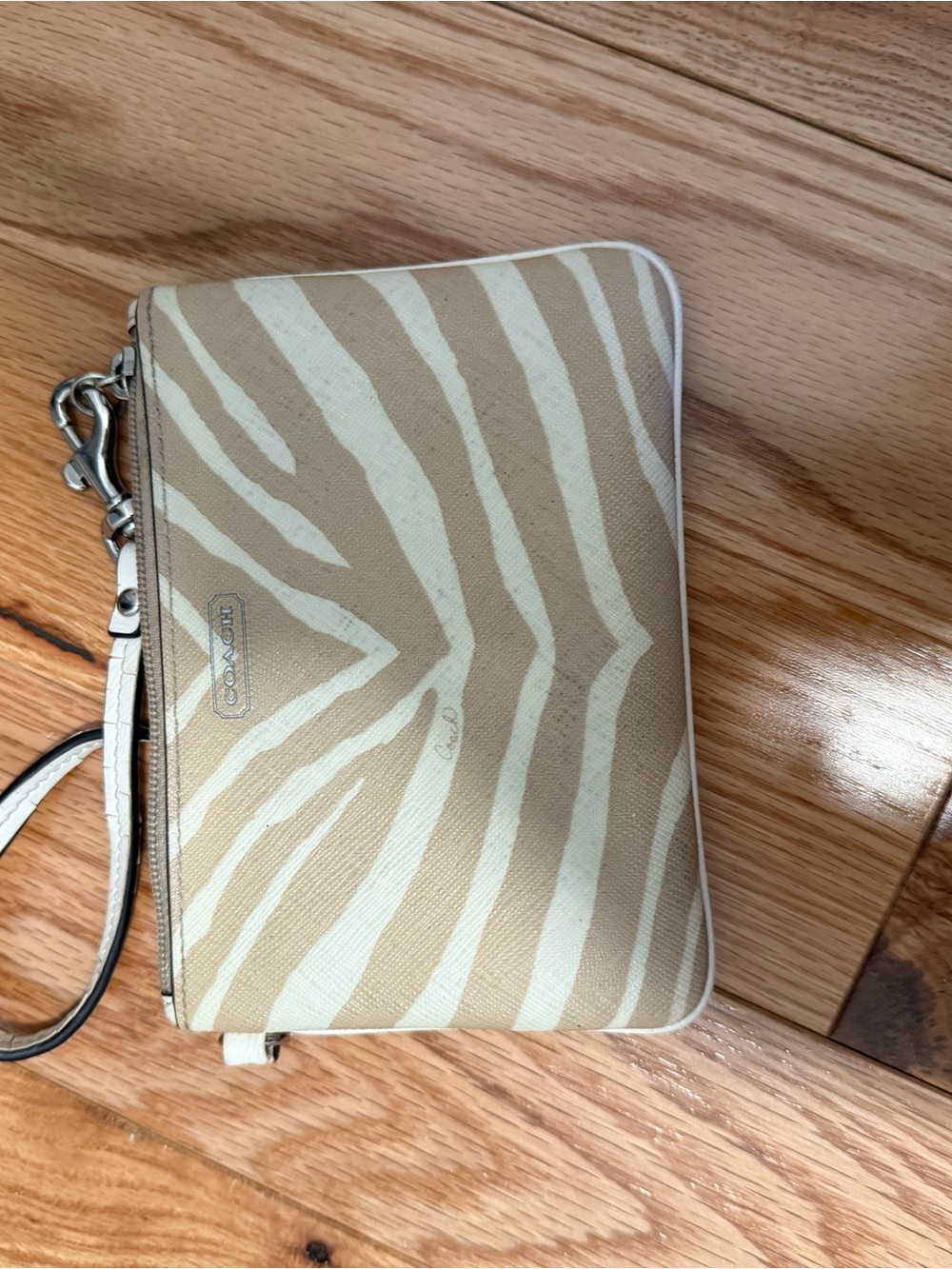 Coach Tan & White Zebra Print Wristlet